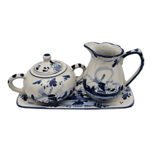 Load image into Gallery viewer, Delft. Milk jug and sugar bowl set on earthenware tray decorated with mills