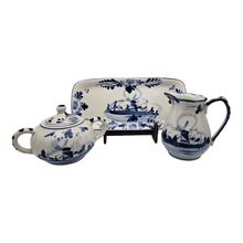 Load image into Gallery viewer, Delft. Milk jug and sugar bowl set on earthenware tray decorated with mills