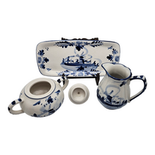 Load image into Gallery viewer, Delft. Milk jug and sugar bowl set on earthenware tray decorated with mills