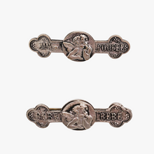 Load image into Gallery viewer, Duo de broches anciennes « Ma Poupée »  et « Bébé Bébé » en métal argenté, vers 1900 Le Charme des Violettes - Brocante en ligne