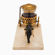 Load image into Gallery viewer, Encrier miniature Napoléon III au cheval et chariot, marbre, verre soufflé et métal doré ajouré, vers 1870 Le Charme des Violettes - Brocante en ligne