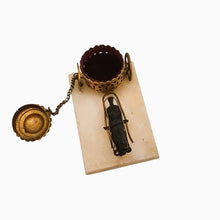 Load image into Gallery viewer, Encrier miniature Napoléon III au cheval et chariot, marbre, verre soufflé et métal doré ajouré, vers 1870 Le Charme des Violettes - Brocante en ligne