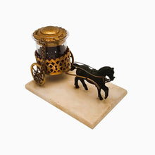 Load image into Gallery viewer, Encrier miniature Napoléon III au cheval et chariot, marbre, verre soufflé et métal doré ajouré, vers 1870 Le Charme des Violettes - Brocante en ligne