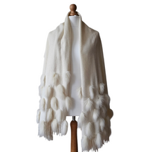 Afbeelding in Gallery-weergave laden, Etole vintage en laine et fourrure blanc cassé, années 1990