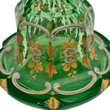 Load image into Gallery viewer, Flacon Belle Epoque en verre vert peint à la main, rehauts dorés, fin XIXe / début XXe Le Charme des Violettes - Brocante en ligne