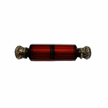 Load image into Gallery viewer, Victorian double perfume bottle in ruby red cut crystal and chiseled silver-gilt, 1880-1890