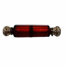 Load image into Gallery viewer, Victorian double perfume bottle in ruby red cut crystal and chiseled silver-gilt, 1880-1890
