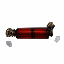 Load image into Gallery viewer, Victorian double perfume bottle in ruby red cut crystal and chiseled silver-gilt, 1880-1890