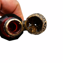 Load image into Gallery viewer, Victorian double perfume bottle in ruby red cut crystal and chiseled silver-gilt, 1880-1890