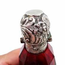 Load image into Gallery viewer, Victorian double perfume and salt bottle in ruby red cut crystal and chased silver, 1880-1890