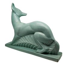 Charger l'image dans la galerie, Fontinelle Louis, Renard Art déco en céramique craquelée vert céladon signé, années 1920-30