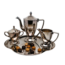 Load image into Gallery viewer, Hollandia Plate Hilversum, Service à café Art déco de 4 pièces en métal argenté de qualité, circa 1930