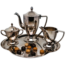 Load image into Gallery viewer, Hollandia Plate Hilversum, Service à café Art déco de 4 pièces en métal argenté de qualité, circa 1930