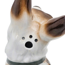Load image into Gallery viewer, Lampe-brûle-parfum en porcelaine en forme de Yorkshire Terrier, yeux en verre, années 1950 Le Charme des Violettes - Brocante en ligne