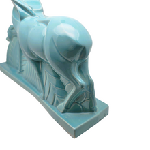 Load image into Gallery viewer, Lemanceau Charles, couple d'antilopes Art déco en céramique turquoise, XXè