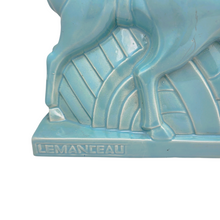 Load image into Gallery viewer, Lemanceau Charles, couple d'antilopes Art déco en céramique turquoise, XXè