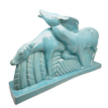 Load image into Gallery viewer, Lemanceau Charles, couple d'antilopes Art déco en céramique turquoise, XXè