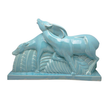 Load image into Gallery viewer, Lemanceau Charles, couple d'antilopes Art déco en céramique turquoise, XXè