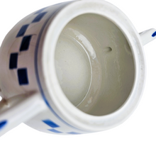 Load image into Gallery viewer, Lunéville, Cafetière et sucrier en faïence Art déco à damier bleu et blanc, années 1920