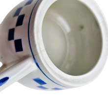 Load image into Gallery viewer, Lunéville, Cafetière et sucrier en faïence Art déco à damier bleu et blanc, années 1920