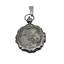 Charger l'image dans la galerie, Médaillon porte-photo Napoléon III en métal argenté ciselé de fleurs et de rinceaux dans l'esprit Louis XV, XIXe