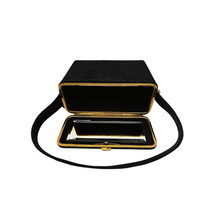 Afbeelding in Gallery-weergave laden, Minaudière vintage en tissu noir et or, années 1950-1960