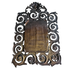 Charger l'image dans la galerie, Miroir biseauté d'époque Napoléon III en bronze patiné à décor ajouré dans le style de Bérain