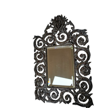 Charger l'image dans la galerie, Miroir biseauté d'époque Napoléon III en bronze patiné à décor ajouré dans le style de Bérain