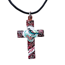 Load image into Gallery viewer, Pendentif en croix en cuivre émaillé à décor d’oiseau, vers 1960 Le Charme des Violettes - Brocante en ligne