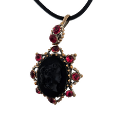 Load image into Gallery viewer, Victorian black glass cameo mourning pendant, 1890s-1900s