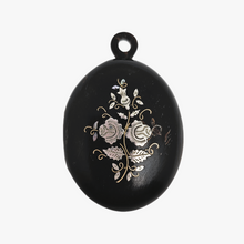 Load image into Gallery viewer, Victorian pique photo holder pendant in tortoiseshell, silver, gold and mother-of-pearl, circa 1860
