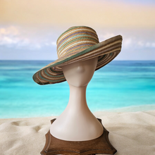 Afbeelding in Gallery-weergave laden, Chapeau-Capeline vintage en paille et dégradé de rubans gros grain, années 1970