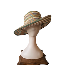 Afbeelding in Gallery-weergave laden, Chapeau-Capeline vintage en paille et dégradé de rubans gros grain, années 1970