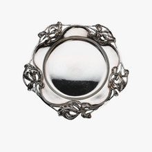 Load image into Gallery viewer, Art Nouveau dish in silver metal with iris decoration