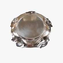 Load image into Gallery viewer, Art Nouveau dish in silver metal with iris decoration