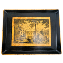 Load image into Gallery viewer, Plateau à thé anglais en tôle peinte à décor lithographié polychrome digne des Bridgerton, XXè