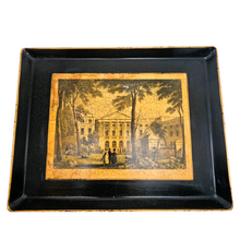 Load image into Gallery viewer, Plateau à thé anglais en tôle peinte à décor lithographié polychrome digne des Bridgerton, XXè