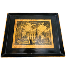 Load image into Gallery viewer, Plateau à thé anglais en tôle peinte à décor lithographié polychrome digne des Bridgerton, XXè