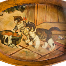Load image into Gallery viewer, Plateau en bois peint au décor de chatons, années 1930-1940 Le Charme des Violettes - Brocante en ligne
