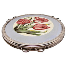 Charger l'image dans la galerie, Plat à gâteau tournant Art déco aux tulipes – fond gris bleuté, vers 1930-1940 Le Charme des Violettes - Brocante en ligne