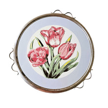 Charger l'image dans la galerie, Plat à gâteau tournant Art déco aux tulipes – fond gris bleuté, vers 1930-1940 Le Charme des Violettes - Brocante en ligne