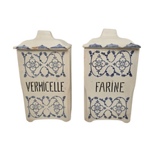 Charger l'image dans la galerie, M. W. (Majolique Wasmuel), pots ménagers en faïence à farine et à vermicelles, années1920-1940