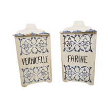 Charger l'image dans la galerie, M. W. (Majolique Wasmuel), pots ménagers en faïence à farine et à vermicelles, années1920-1940