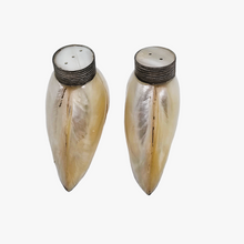 Load image into Gallery viewer, Paire de salière et poivrier en nacre blanche et métal argenté, XXe siècle