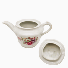 Charger l'image dans la galerie, Tête à tête en porcelaine fleurie et sa théière vintage, XXè