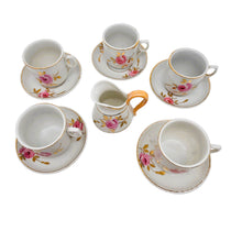 Charger l'image dans la galerie, Petit service à poupée en porcelaine décor roses et dorure – 11 pièces Le Charme des Violettes - Brocante en ligne
