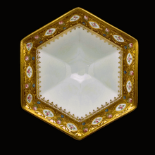 Load image into Gallery viewer, Sèvres (in the taste of). White porcelain tripod cup bordered with a gold frieze and small roses