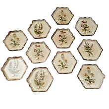 Load image into Gallery viewer, Vintage Florentine painted wood coasters, medicinal herbs series, 1970s