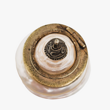 Load image into Gallery viewer, Tabatière ou boîte à pilules victorienne en nacre blanche et laiton, fin XIXe