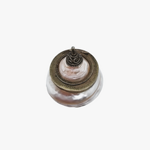 Load image into Gallery viewer, Tabatière ou boîte à pilules victorienne en nacre blanche et laiton, fin XIXe